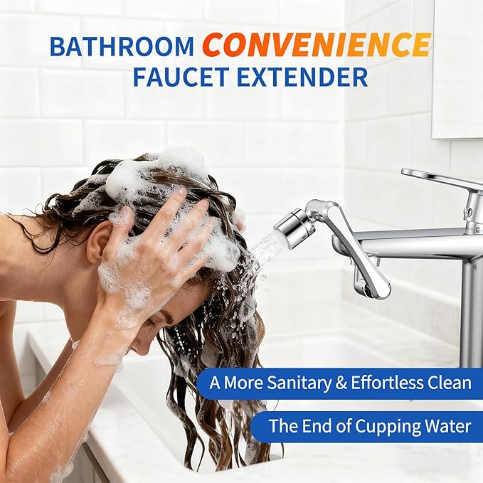 1440°Sink Rotatable Faucet-Extender Aerator - Bathroom/Laundry/Kitchen/Utility U Shaped Universal Faucet Extension In Brass, Swivel Robotic Arm 2 Sprayer Modes Sink Sprayer For Toddlers