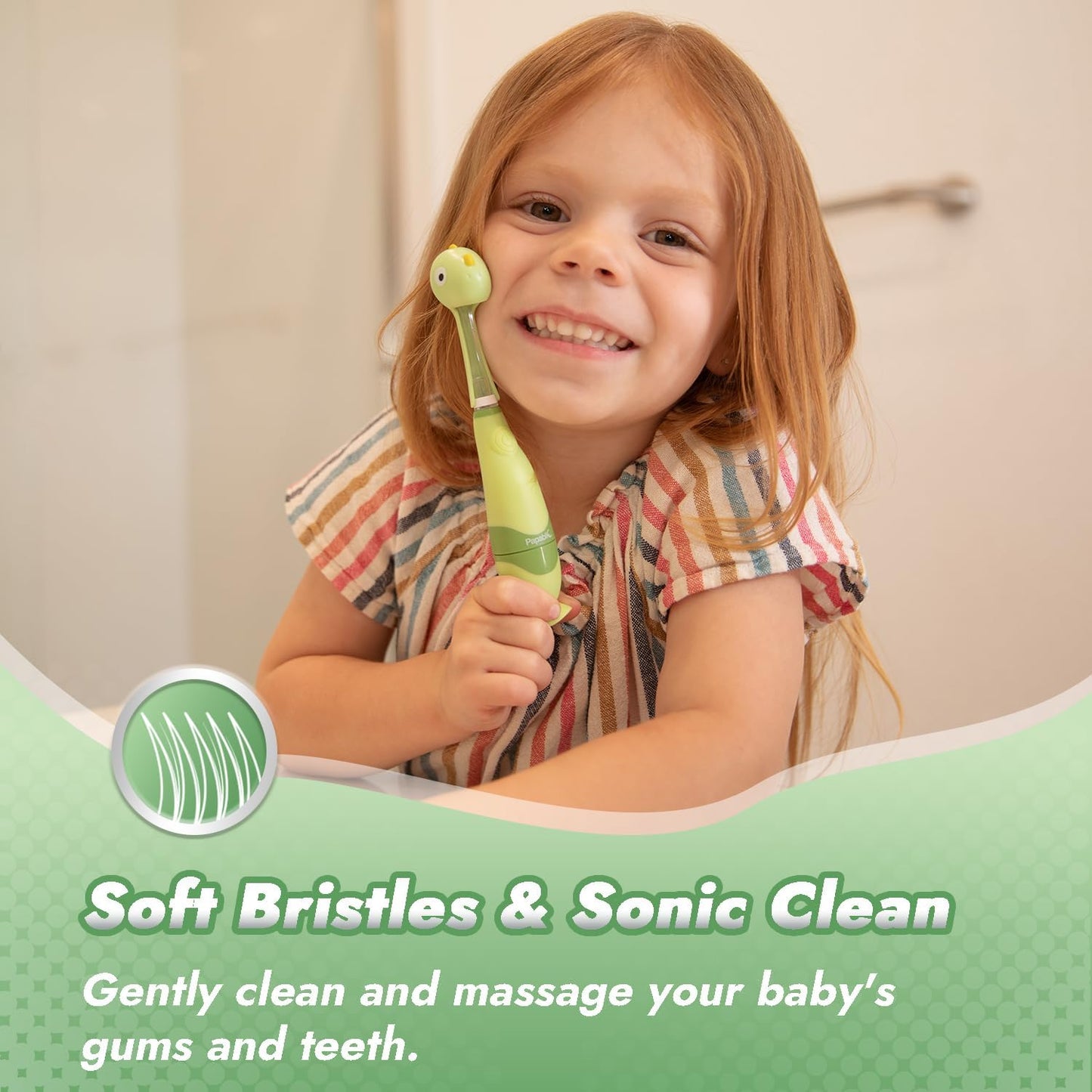Papablic Toddler Sonic Electric Toothbrush Kids for Ages 1-3 Years, Baby Electric Toothbrush with Cute Dino Cover and Smart LED Timer, 4 Brush Heads (Max)