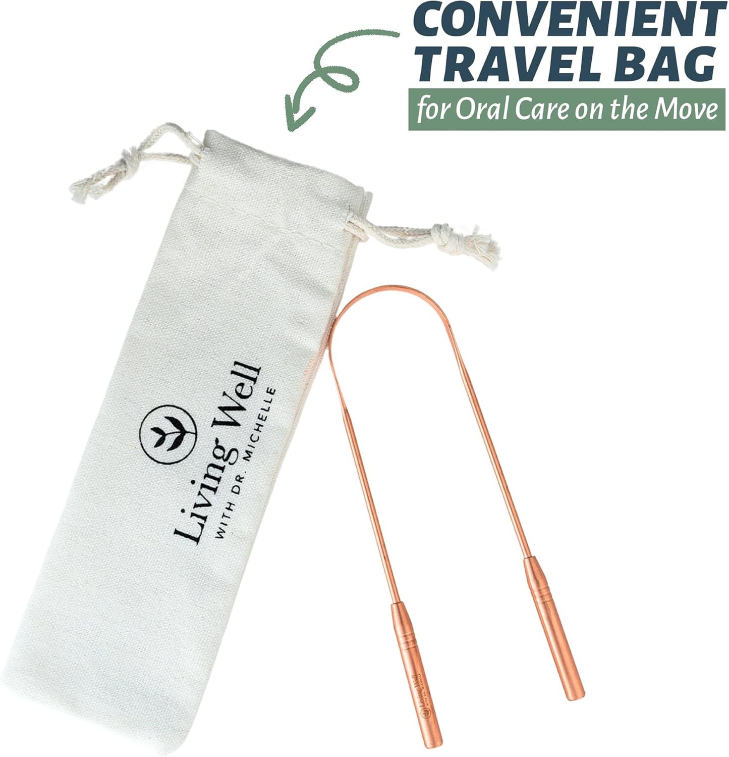Living Well with Dr. Michelle Copper Tongue Scraper - Premium Metal Tongue Cleaner for Adults & Kids - Eliminate Bad Breath & Enhance Oral Hygiene - Includes Travel Bag