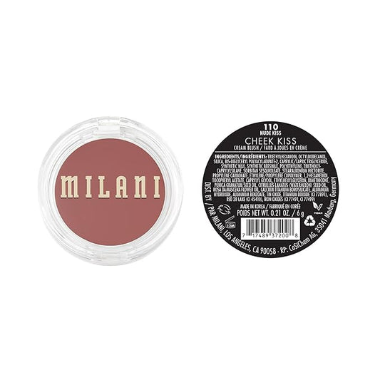 Milani Blush Makeup – Cheek Kiss Cream Blush for Cheeks, Buildable Cream-to-Gel Blusher & Lip Tint, Dewy Natural Color, Hydrating - Nude Kiss