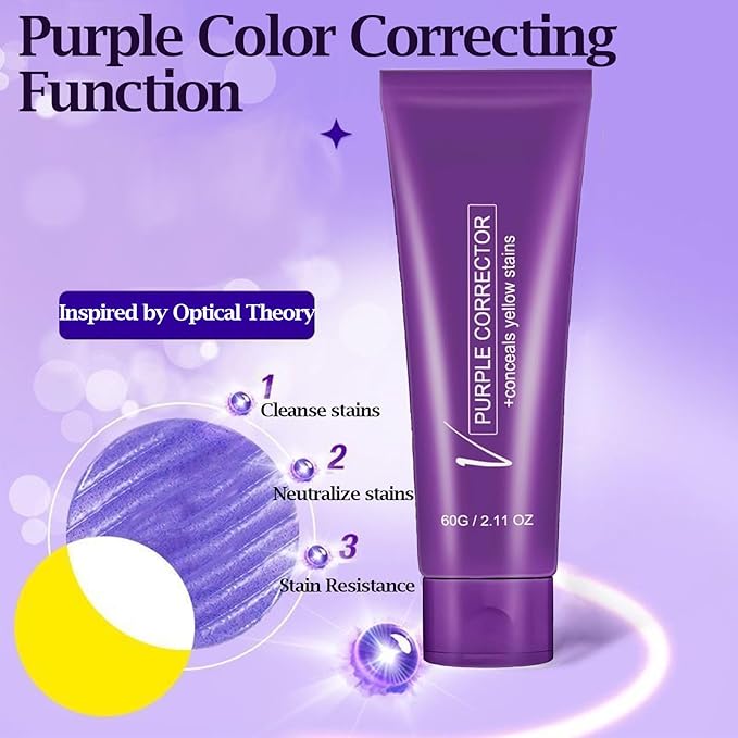Color Corrector Purple Toothpaste for Teeth Whitening, Fresh Breath, Remineralizing, Xylitol Toothpaste, Enamel-Safe, Fluoride & Plastic Free, 2.11 Oz/60G