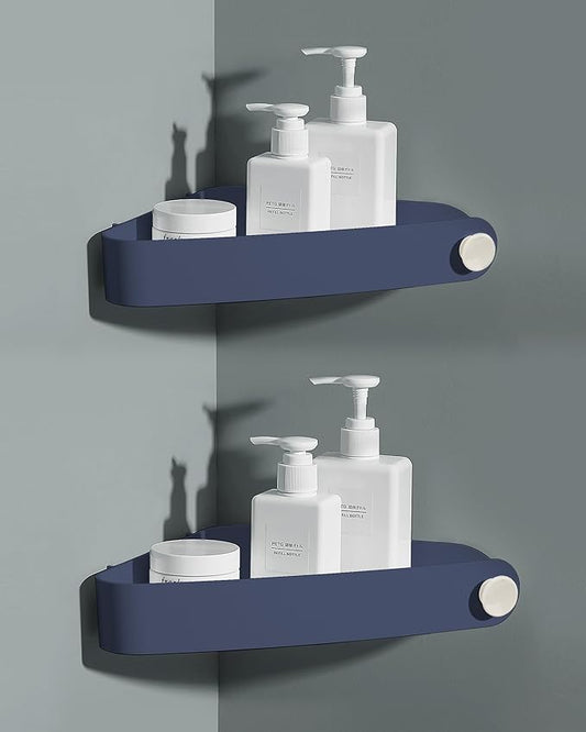 Sotfamily Shower Caddy Corner, 2 Pack Adhesive Corner Shower Shelves for Bathroom Organizers and Storage, Rust Free Plastic Rack for Bathroom Accessories & Decor, Navy