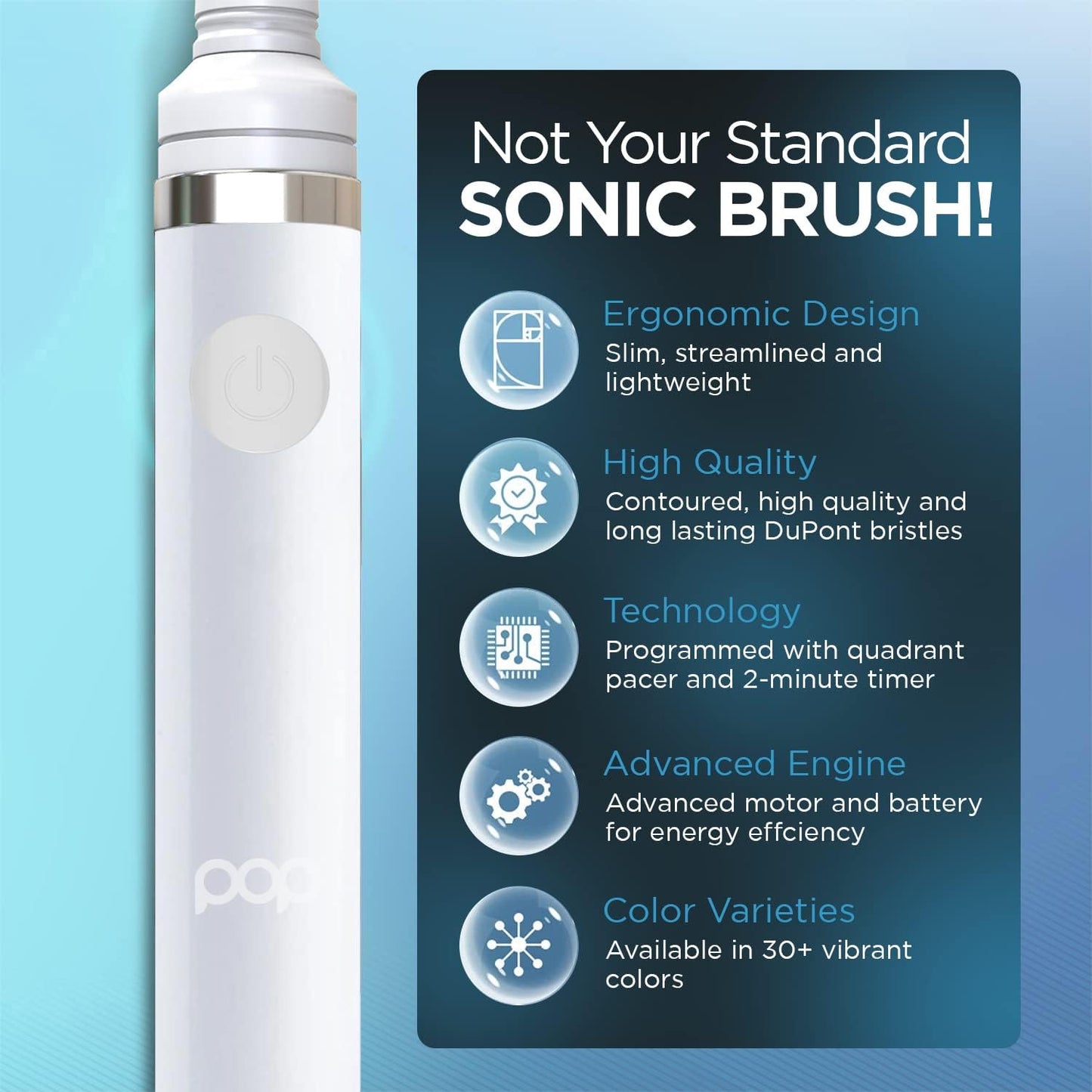 Pop Sonic Electric Toothbrush (White) - Travel Toothbrushes w/AAA Battery | Kids Electric Toothbrushes with 2 Speed & 15,000-30,000 Strokes/Minute, Dupont Nylon Bristles
