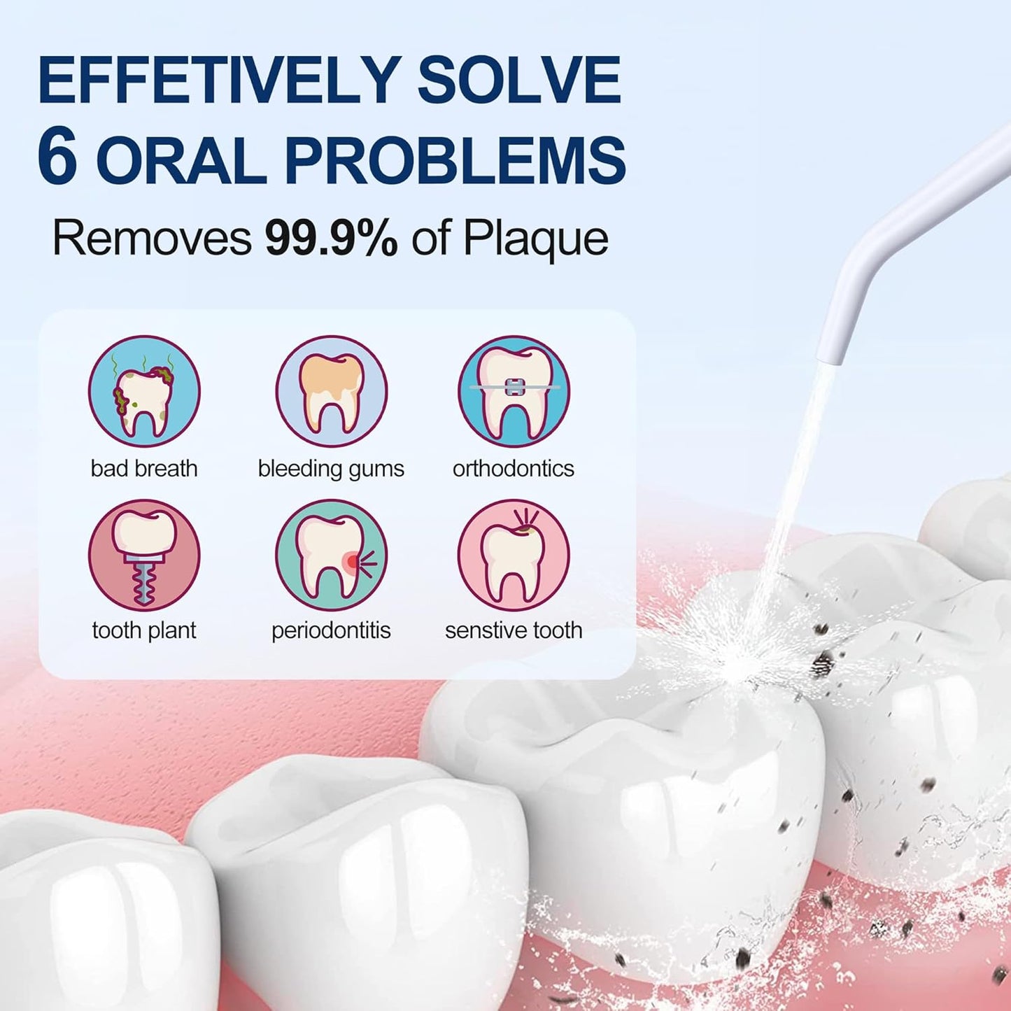 Water Dental Flosser OLED Display Cordless Teeth Cleaning MOCEL 5 Modes Oral Irrigator 300ML Portable and USB C Rechargeable IPX7 Waterproof Floss Teeth Pick (White)