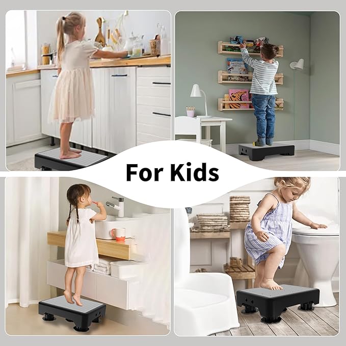 Adjustable Step Stool for Adults, Toddler Step Stools, 600 LBS Capacity Non-Slip Safety Step Platform for Elderly and Kids, Portable Stair Assist for Cars, Bedside, Kitchen, and Shower, Grey