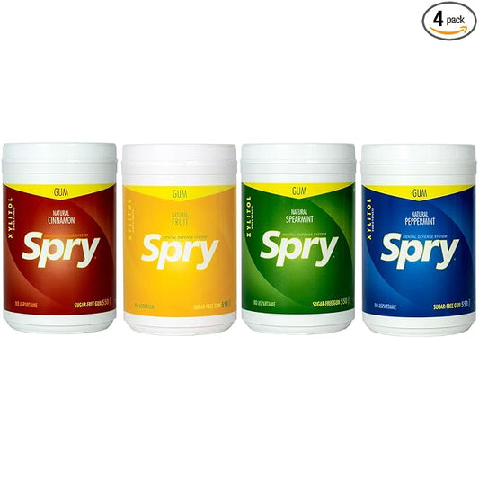 Spry Fresh Natural Xylitol Chewing Gum Dental Defense System - Aspartame-Free, Sugar-Free, Non-GMO, Gluten-Free (Variety Pack, 550 Count - Pack of 4)