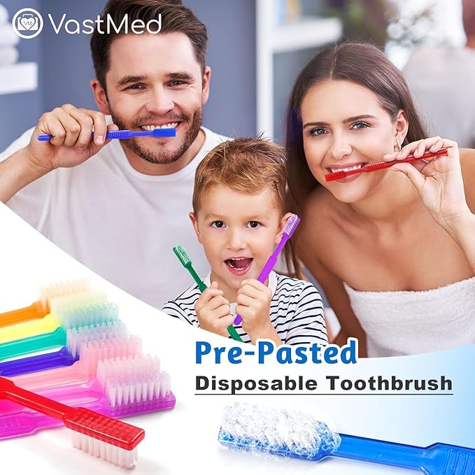 100 Pcs Disposable Pre-Pasted Toothbrushes Individually Wrapped Pre Pasted Toothbrush | Single Use Waterless Tooth Brush for Hotel, Camping, Homeless Gift