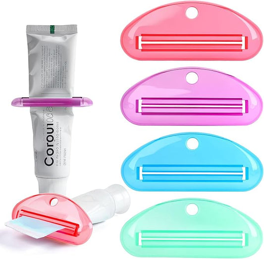 LOVEINUSA Toothpaste Tube Squeezer Dispenser, 4PCS Hanging Tooth Paste Clips Roller Squeezer Holder for Saving Toothpaste Facial Cleanser Creams Paint Hair Gel Glue