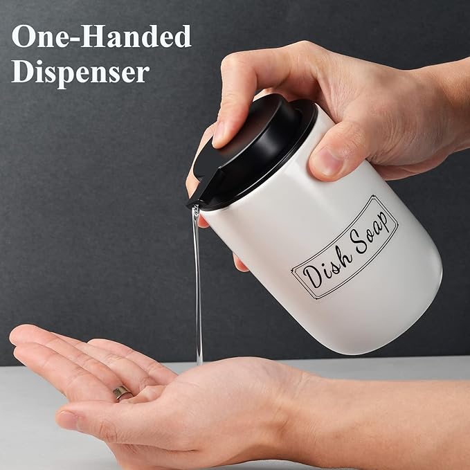BosilunLife White Soap Dispenser Set - 2 Pack 12oz Ceramic Dish Soap Dispenser with Rust Proof Pump for Kitchen, Hand Soap and Lotion Set Suitable for Farmhouse Bathroom Decor with Waterproof Labels