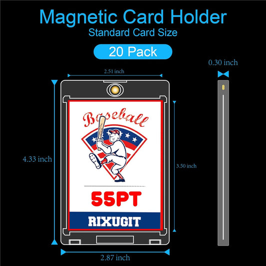 20-Pack Magnetic Card Holders for Trading-Cards - 55PT One Touch Magnetic Card Holder, Magnetic Card Case for Sports Game Baseball Cards, Collectible Trading Card Sleeves Business Card Holders