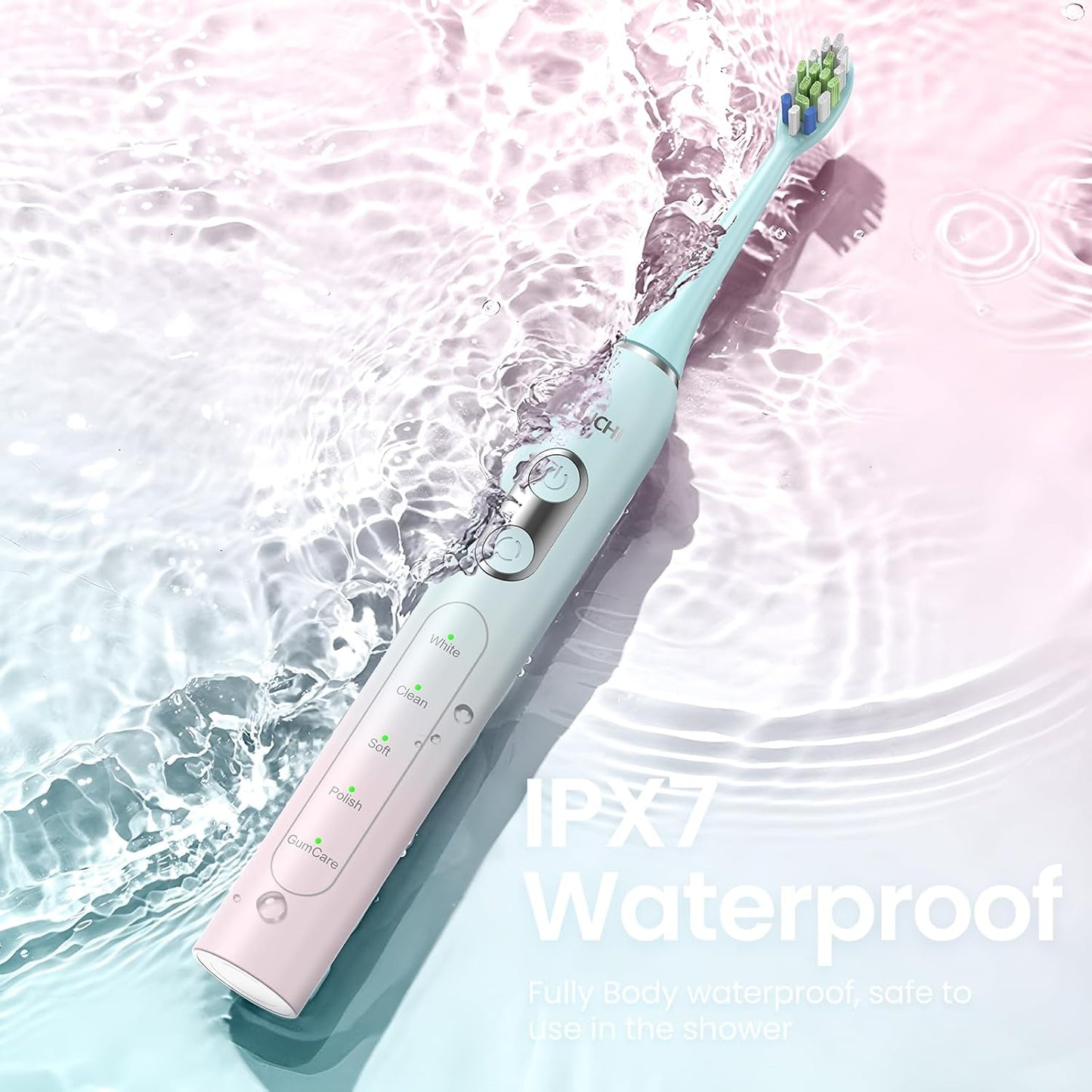 YUNCHI Sonic Electric Toothbrush for Adults & Teen, Rechargeable Battery Electric Toothbrush, 8 Brush Heads, 5 Modes, 44000 VPM Motor, 2 Min Smart Timer, IPX7 Waterproof, Travel Case, 90 Days-Gradient