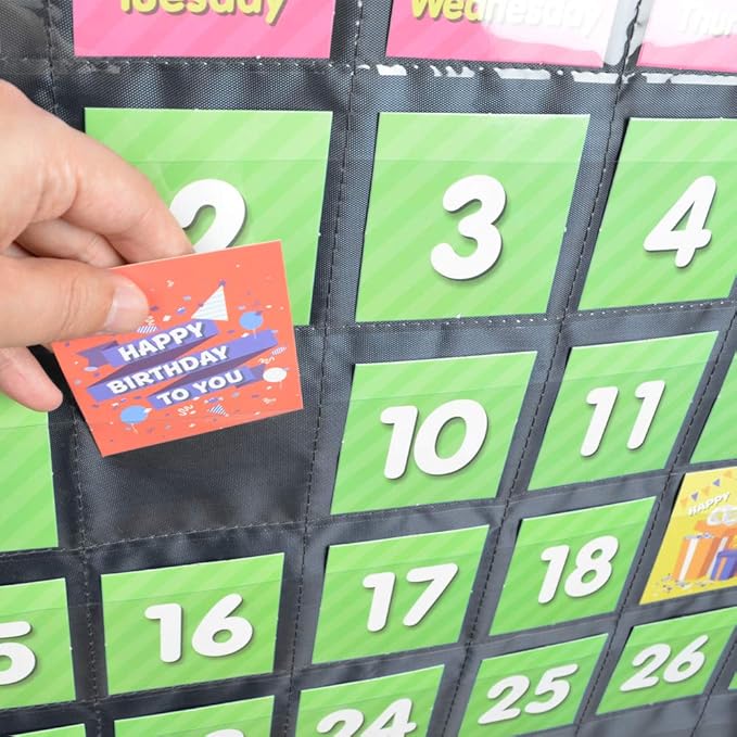 EAMAY Classroom Monthly Calendar Pocket Chart with 71 Cards for Kids Learning for Home,Homeschool Supplies and Classroom Must Haves!(Black)