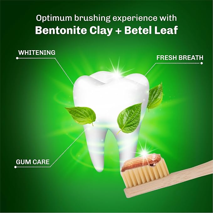 Bentodent Fluoride Free Remineralizing Calcium Bentonite Clay Natural Toothpaste-Certified Organic Ingredients-SLS Free,Vegan, Sensitive and Teeth Whitening - Adult & Kids (Betel Leaf)