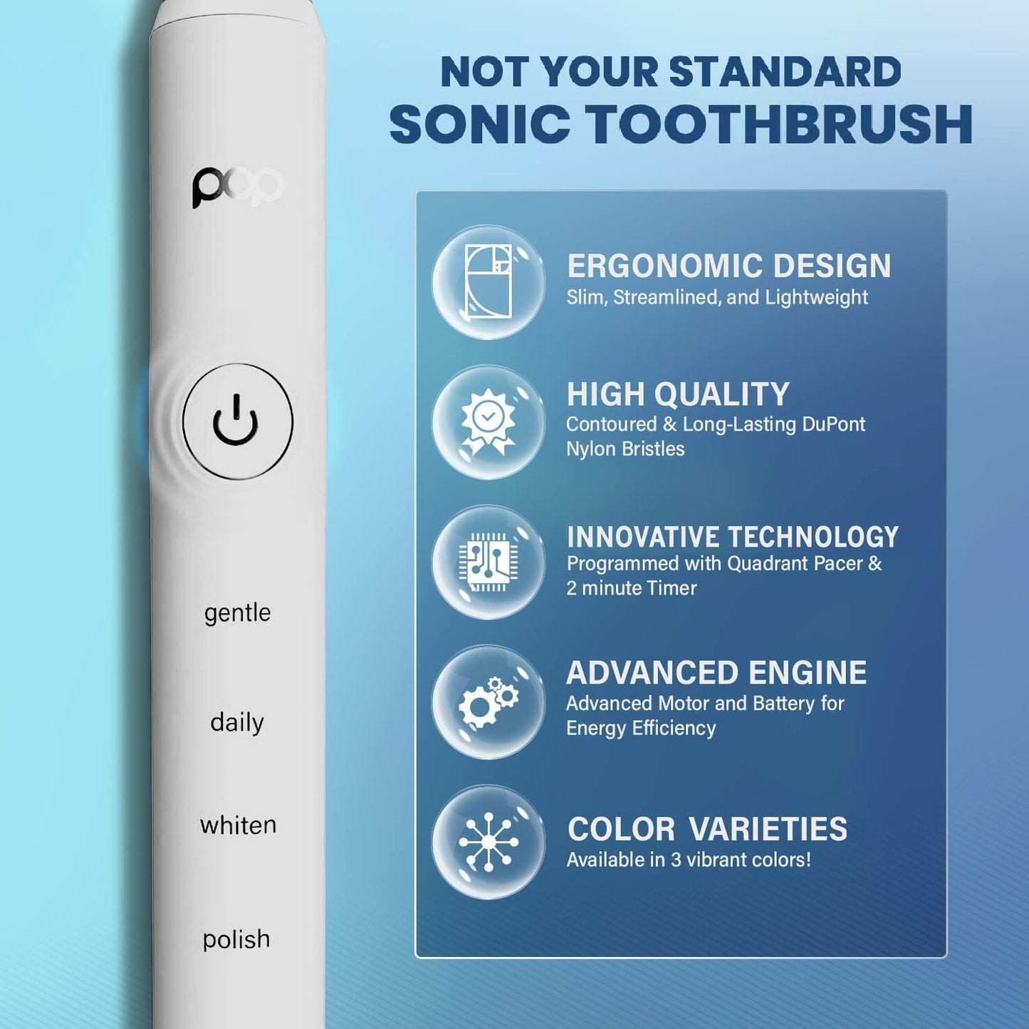 Pop Sonic Pro 2.0 Electric Toothbrush (White) Rechargeable Sonic Toothbrush with 45,000 Vibrations Per Minute & 4 Cleaning Modes for Adults & Kids with Long Lasting Dupont Nylon Bristles