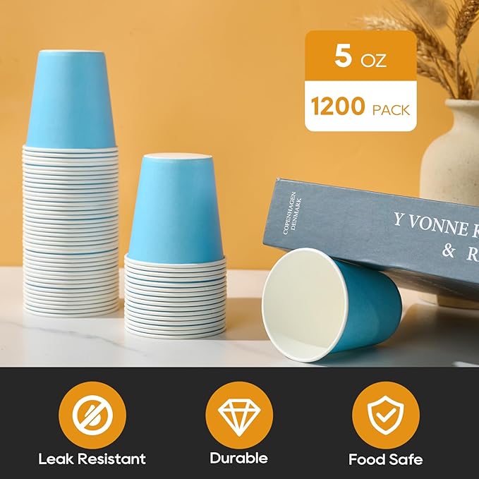 Turbo Bee 1200 Pack 5oz Disposable Paper Cups Bulk - Cold Beverage Water Cups for Parties, Offices, Events, Snacks and Mouthwash Use