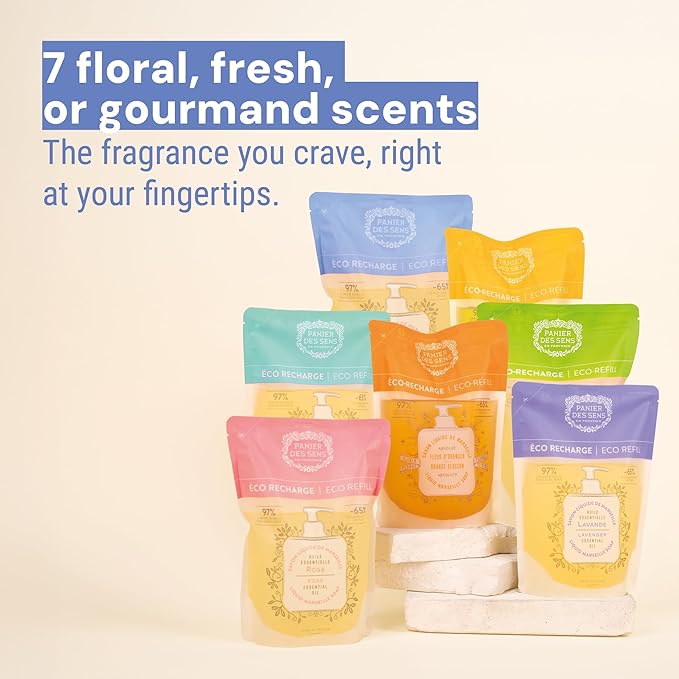 Panier des Sens - Liquid Hand Soap Refills – Blooming Iris Foaming Hand Soap Refill – French Coconut Oil Moisturizing Hand Wash - Kitchen & Bathroom Hand Wash- Soft Soap Refill 96% Natural - 34 Floz