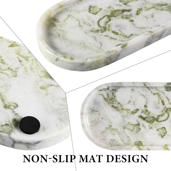 Koville Marble Vanity Tray for Bathroom Countertop, Green Marble Bathroom Tray Perfume Trays for Dresser, Stone Jewelry Dish Stone Trays for Kitchen Counter, Candle Holder for Home Decor