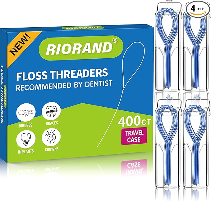 RioRand Floss Threaders, Essential Tool for Maintaining Oral Health with Braces, Bridges, and Implants 400Count (Pack of 4)