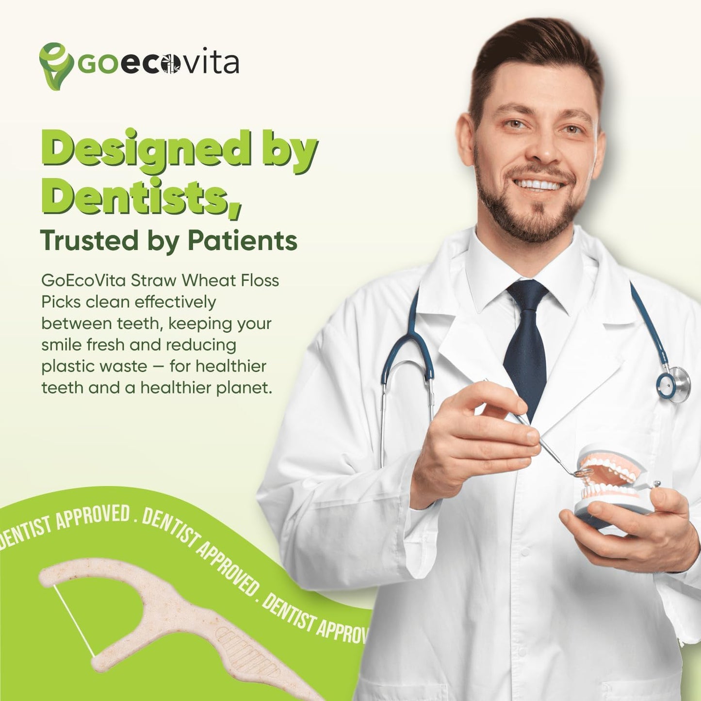 Biodegradable Floss Picks - Natural Straw Wheat Handle | Thin & Durable Thread for Tight Gaps! | Dental Flossers for Adults | Gentle on Gums & Teeth | Eco Friendly, Vegan, Natural (200 Pack, Mint)