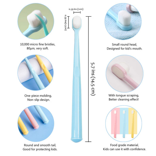 EasyHonor Baby & Toddler Extra Soft Toothbrush for Age 4-12 Years Old, with 10000 Soft Floss Bristle for Baby Gum Care. (6Pcs)