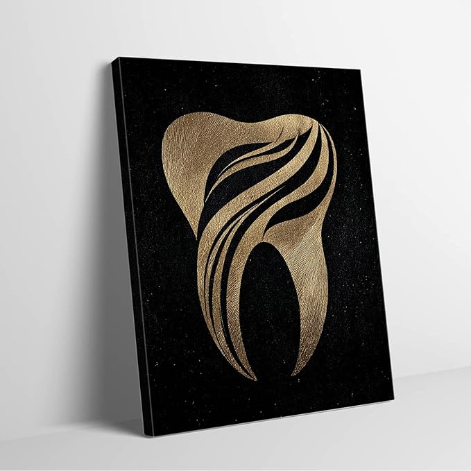 SchindlerBang Dental Painting Art Print,Glamorous Gold Tooth Design,Chic Decor for Celebrity Dentists,Fashionable Clinics,and Stylish Spaces 16x20inch Ready to Hang