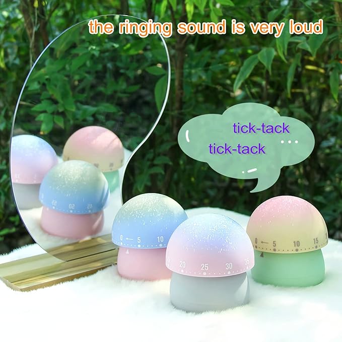 Mechanical Kitchen Timer, Cute Mushroom Timer for Kids, Wind Up 60 Minute Manual Countdown Timer for Classroom, Home, Study and Cooking (Grey Base)