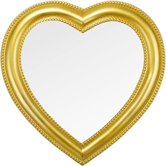 Heart Shape Makeup Mirror Wall Mounted Mirror with Hanging Hole for Home Room Decoration Birthday Gift Valentine's Day Gift for Girl,10.6x10.2inch(Gold)