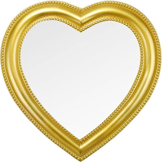 Heart Shape Makeup Mirror Wall Mounted Mirror with Hanging Hole for Home Room Decoration Birthday Gift Valentine's Day Gift for Girl,10.6x10.2inch(Gold)
