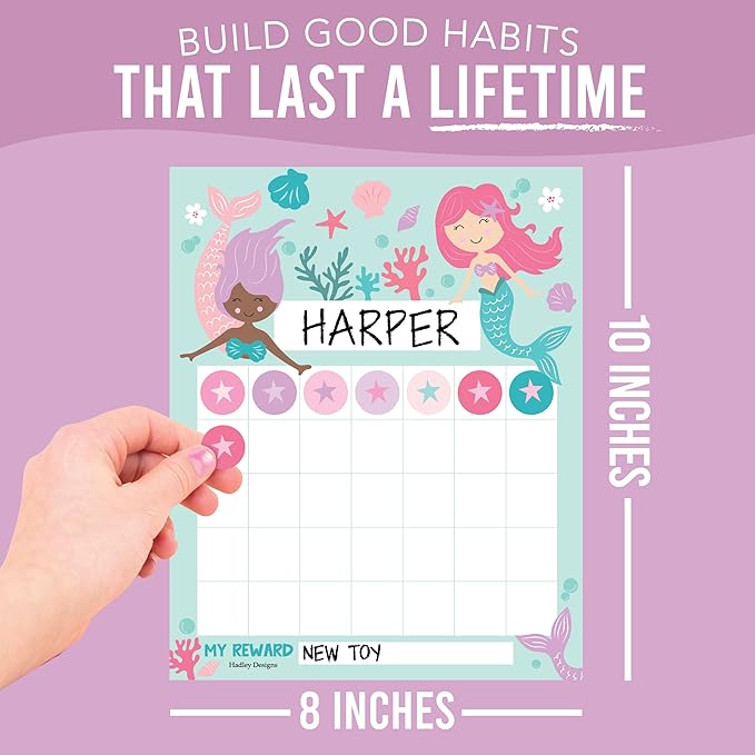 Sticker Chart for Kids Behavior at Home & Classroom - 25 Reward Chart for Kids Incentives, Gold Star Sticker Sheets, Mermaid Incentive Charts for Classroom Must Haves