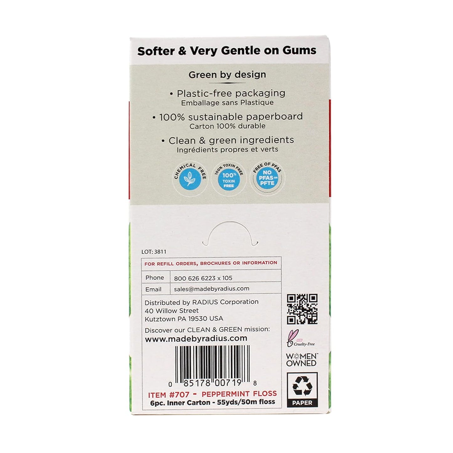 Radius Peppermint Dental Floss 55 Yards Vegan & Non-Toxic Oral Care Boost & Designed to Help Fight Plaque Clear - Pack of 4
