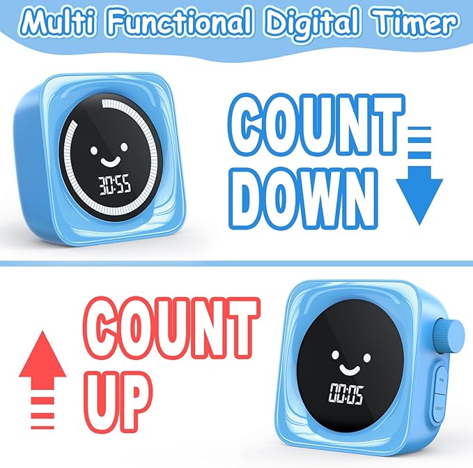 Visual Timer for Kids, 99 Minute Digital Cute Kids Visual Timer Classroom Timer for Homeschool Supplies Study Teaching Time Management Tool Countdown Count Up Timer, Blue 2Pack