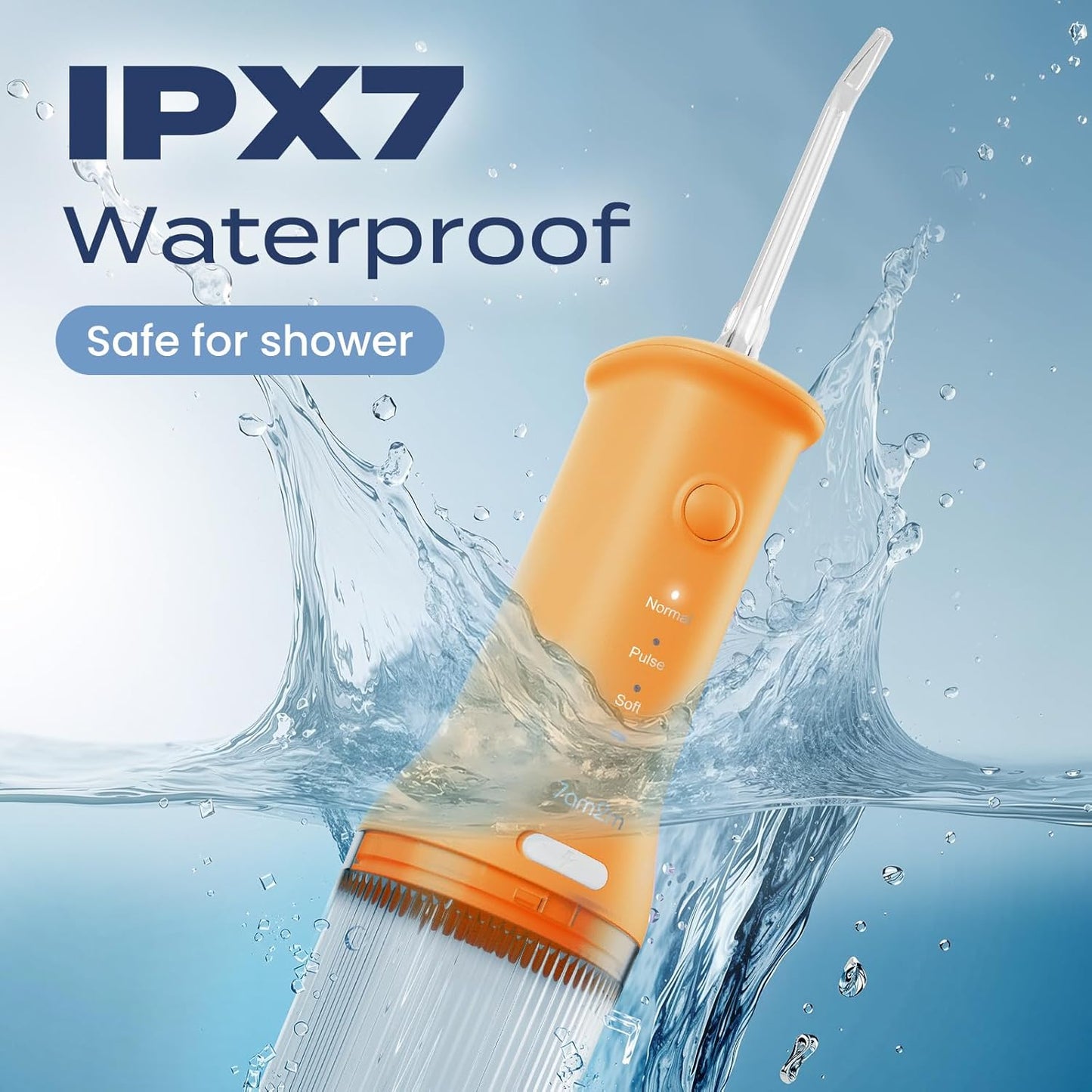 7AM2M Portable Water Flosser Cordless, Water Flosser for Teeth with 3 Modes and 2 Jet Tips, USB C Rechargeable, IPX7 Waterproof, Dental Water Flosser for Travel and Home Use (Orange)