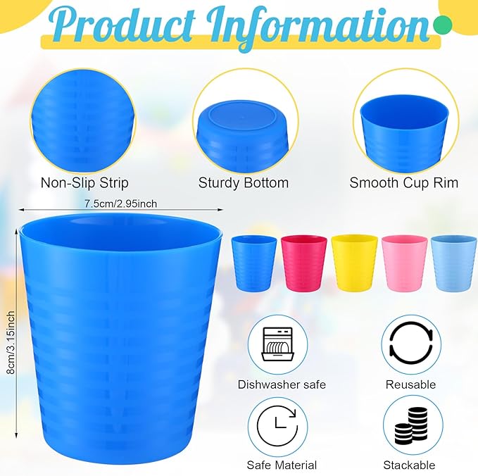 Eccliy 36pcs 8 oz Christmas Cups Unbreakable Plastic Stackable Juice Reusable Tumblers Bulk Plastic Drinking Cups for Kid Toddlers Baby Kid, Dishwasher Safe(Elegant Color)
