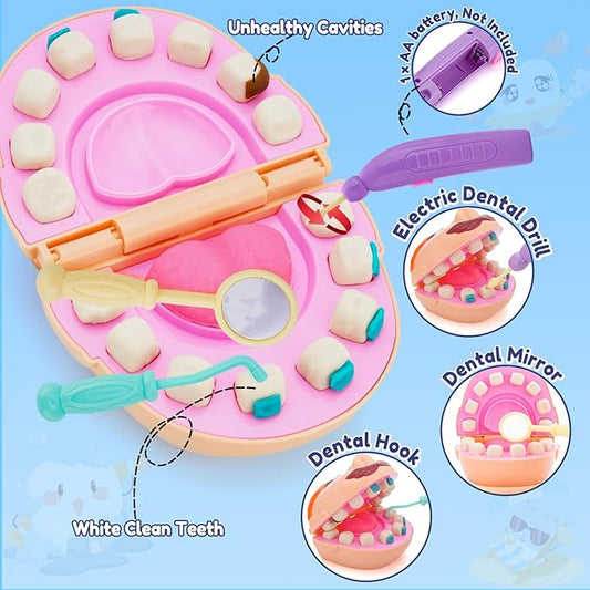 Dentist Color Dough Set, Dental Tools Kit Drill and Fill, Doctor DIY Playset Toys for Kids Toddlers 3 Years and Up, Art & Craft Gift with Moulds, Models, 5 Non-Toxic Color