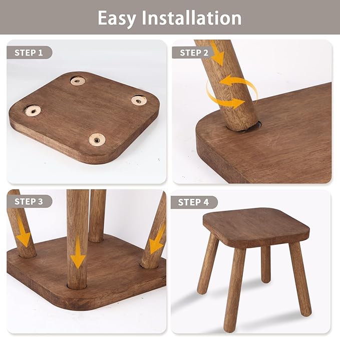 Natural Solid Wood Step Stool Wood Stool for Kids 11.7'' Sturdy Sitting Stool Wooden Step Stool for Adults Square Stool Wood Plant Stand Small Foot Stool with Four Detachable and Assembled Legs