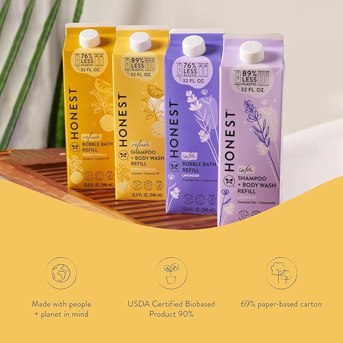 The Honest Company Foaming Bubble Bath Refill Carton Gentle for Baby Naturally Derived Tear-Free Hypoallergenic Citrus Vanilla Refresh 32 fl oz