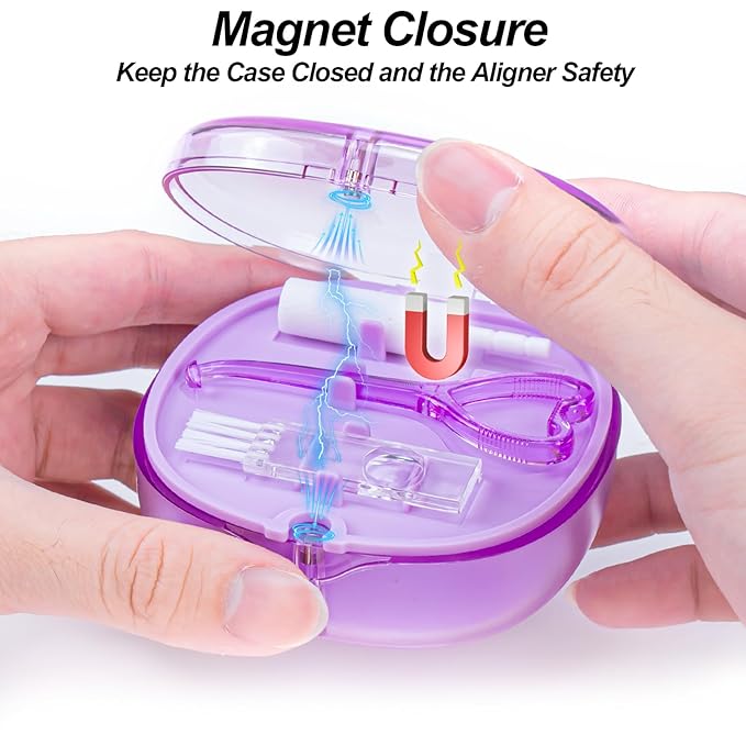Braces Retainer Container Case with Mirror, Aligner and Retainer Holder Case Mouthguard Storage Container for Night Guard, Clear Aligner, Orthodontic Supplies with Removal Tool, Chew and Travel Brush