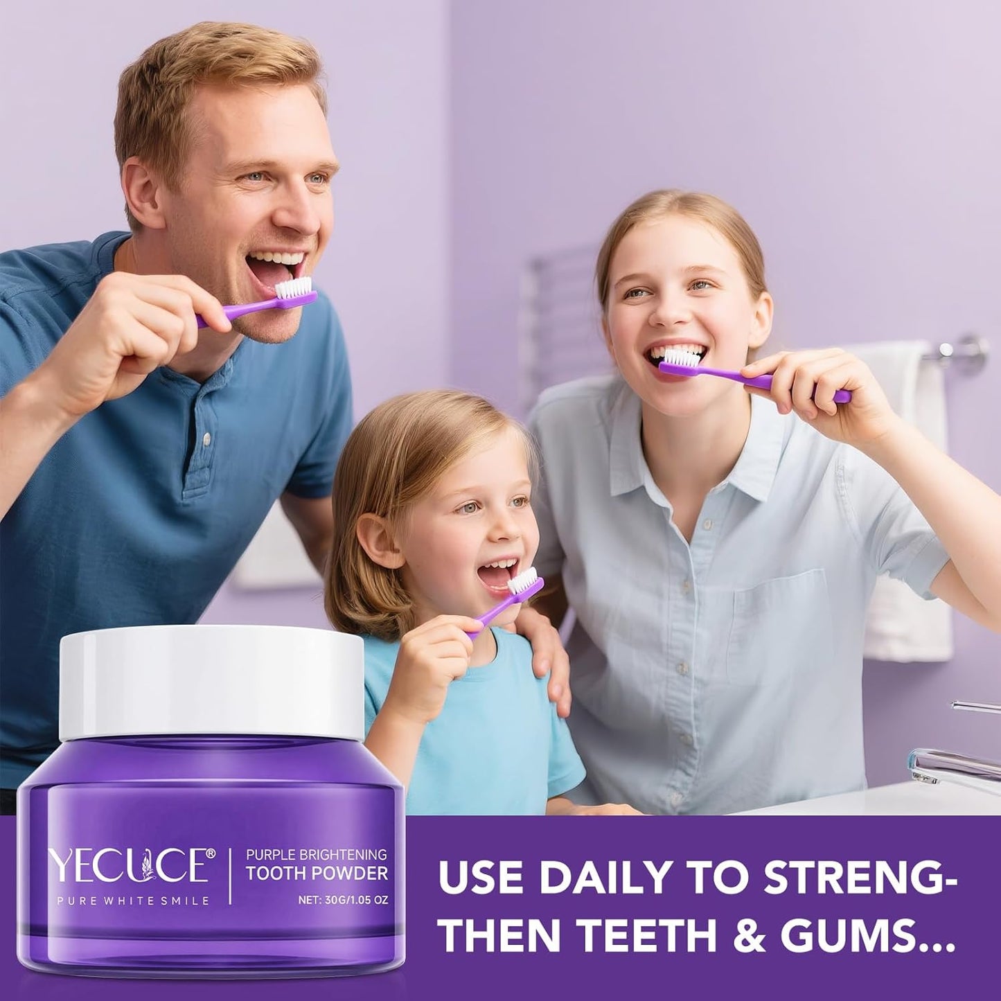 Teeth Whitening Powder, Teeth Whitening, Whitening Toothpaste Power, Removes Stains, No Sensitivity, Breath Freshener, Mint Flavor Purple Brightening Powder 30g