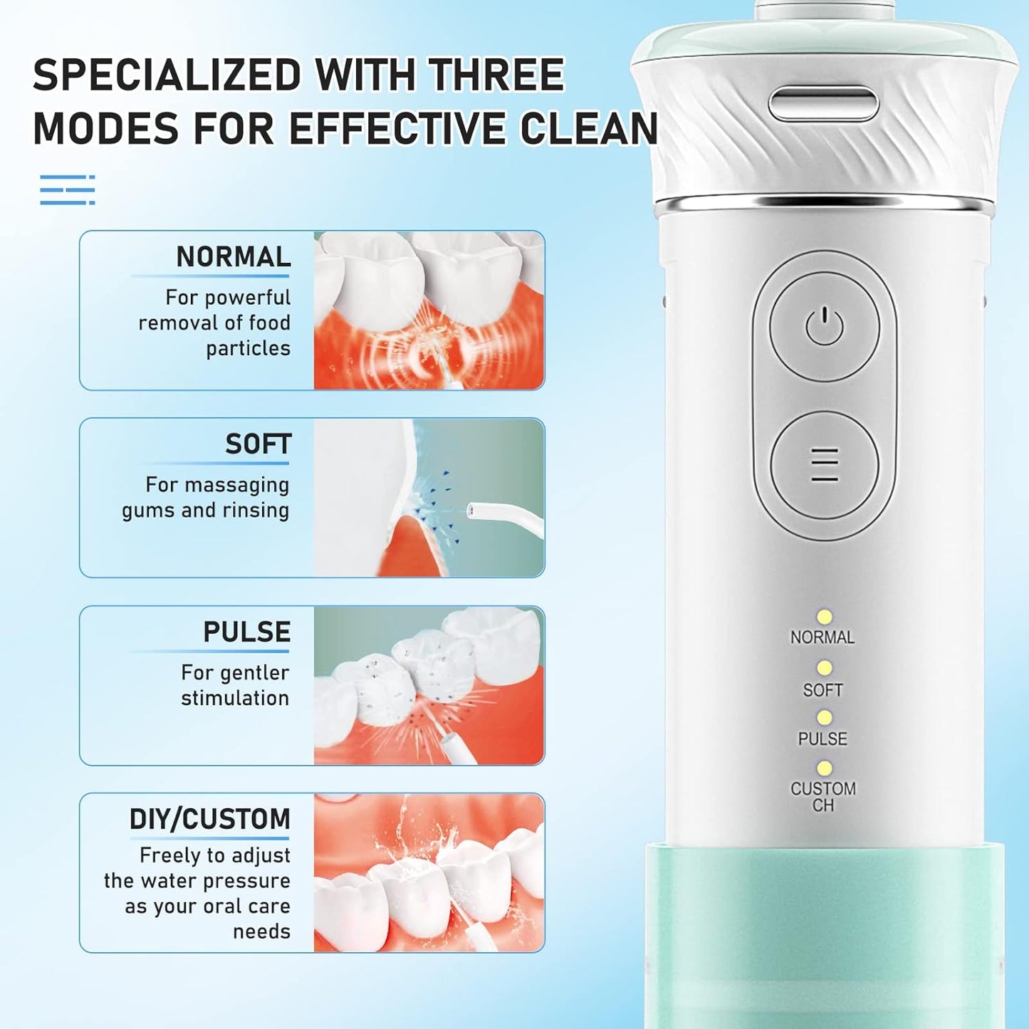 Hangsun Water Flosser Cordless Oral Irrigator Portable Teeth Cleaner HOC600 IPX7 Waterproof Electric Dental Flossers with DIY Modes 6 Jet Tips for Braces Care Travel and Home Use