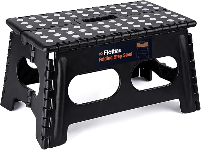Flottian 9" Folding Step Stool for Adults and Kids 15-Inch Extra Wide Stool Holds Up to 300 lbs,Non-Slip Folding Stools with Handle,Compact Plastic Foldable Step Stool for Bathroom,Kitchen,ect