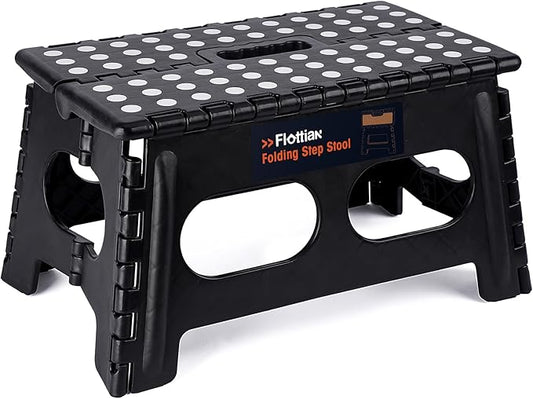 Flottian 9" Folding Step Stool for Adults and Kids 15-Inch Extra Wide Stool Holds Up to 300 lbs,Non-Slip Folding Stools with Handle,Compact Plastic Foldable Step Stool for Bathroom,Kitchen,ect