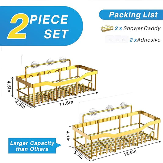 EUDELE Shower Caddy 2 Pack, Adhesive Organizer for Bathroom Storage, Home Decor & Kitchen, No Drilling, Rustproof Stainless Steel Shelf, Bathroom Decor Sets