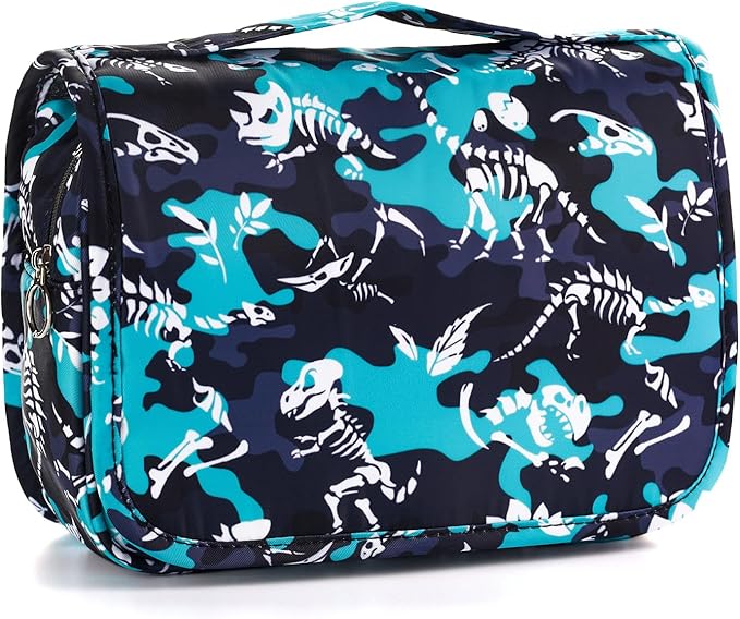 Kids Hanging Toiletry Bag for Boys, Travel Toiletry Bag for Little Young Boys Waterproof Wash Bag Toddler Traveling Toiletries, Dinosaur Black