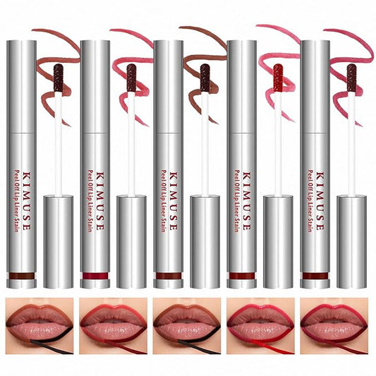 KIMUSE 5Pcs Peel Off Lip Stain, Long Lasting Lip Liner Stain, Waterproof, Transfer-Proof, Smudge-Proof, Highly Pigmented Lip Stain Peel Off Set for All Day Color Hold