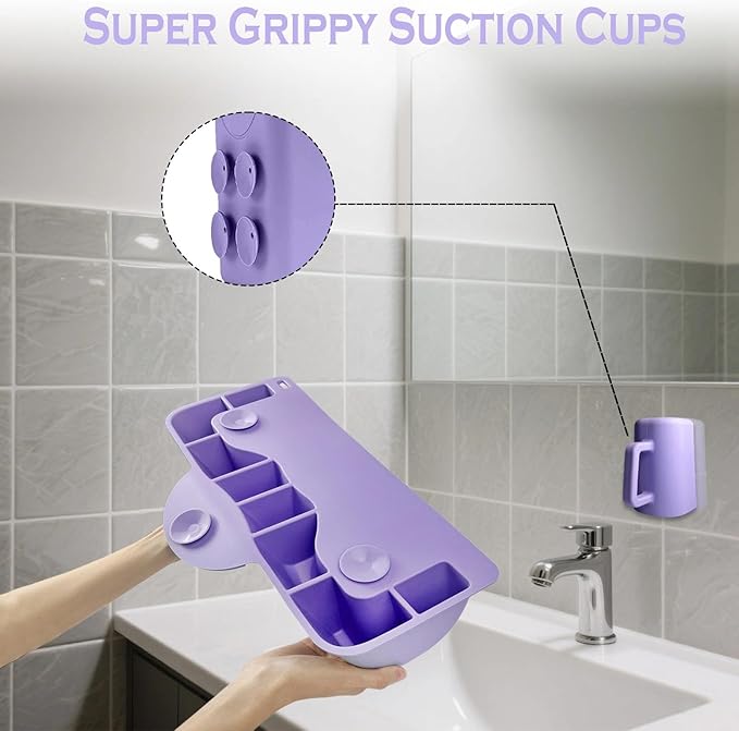 Hair Washing Station for Kids, Silicone Portable Shampoo Bowl and Elderly with Rinse Cup & Scalp Massager, Hair Washing Basin for Sink or Bathtub at Home with Neck Support Purple