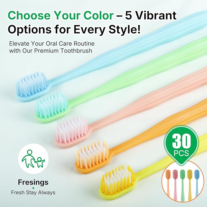 30 Pack Premium Disposable Toothbrushes Bulk – Individually Wrapped Soft Bristle Toothbrushes for Travel, Hotel Guest, Donation, Kids, Adults – Single Use, Family & Emergency Hygiene