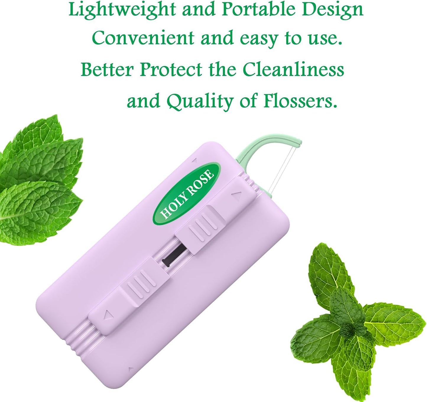 Holy Rose Travel Dental Floss Dispenser - 2 Pack Mint Flavored Refill Floss Picks with Portable Case - 220 Count Twin-Line Flossers & Toothpicks