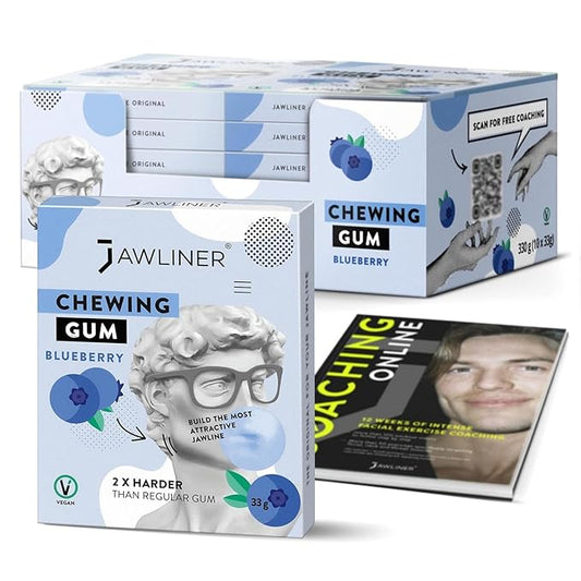 Jawliner® Hard Jwaline Chewing Gum - Sugar Free Blueberry Tough Jaw Gum - Jaw Exerciser Strong Mewing Jawline Mistic Gum - 2x Harder than Regular Chewing Gum 330 Grams (120 Strips)