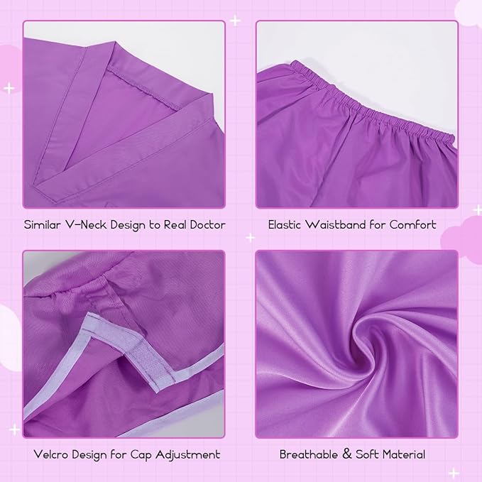 Meland Doctor Costume for Girls - Kids Scrubs with Lab Coat & Carry Bag, Doctor Dress Up for Halloween, Career Day Role Play