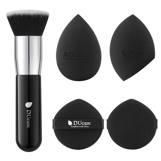 DUcare Makeup Sponges with Foundation Brush Makeup Puff Blending Foundation Sponge for Liquid BB Cream Mineral Powder Buffing Stippling